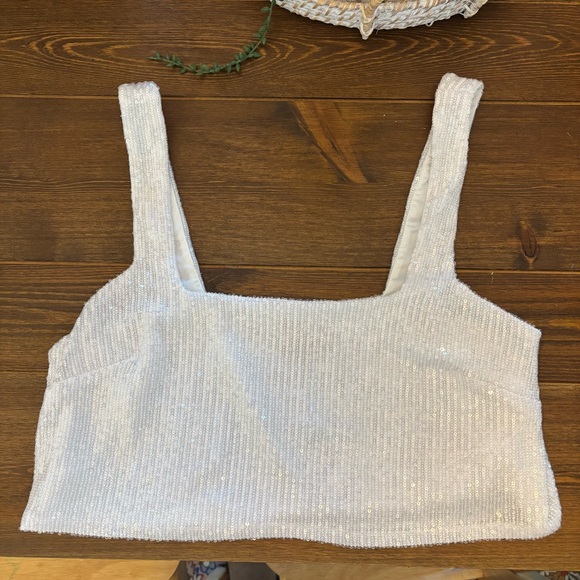 Show Me Your MuMu Sparkling White Sequined Crop Top | TARA CROP TOP | Size Large - Picture 2 of 7